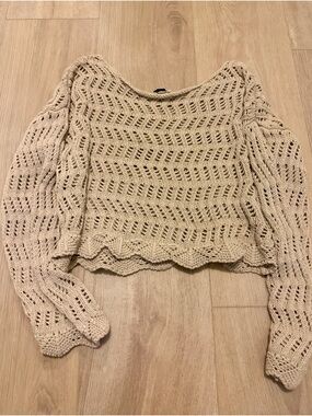 American Eagle Crochet Knit Cream Women's Sweater